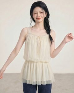 2026 Summer Korean Sweet Cami Dress Mesh Slimming Petite Women