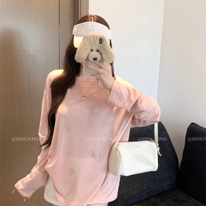 Shimmer Rhinestone T-Shirt for Women Summer Fairy Style Semi-Sheer Loose Top