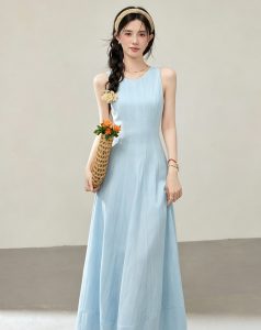 Elegant Sleeveless A-Line Midi Dress with Cinched Waist