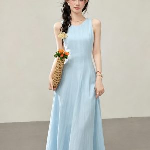 Elegant Sleeveless A-Line Midi Dress with Cinched Waist