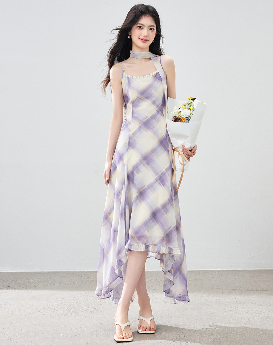 Misty Purple French Cami Dress Women Summer Chiffon A-Line Midi Dress - Image 4