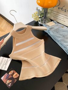 Women's Sheer Halter Cold Shoulder Cami Top Sexy Slim Knit Summer Outerwear