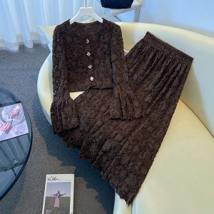 Women's Flared Sleeve Lace Cardigan and Skirt Two-Piece Set Fall 2026 Chic
