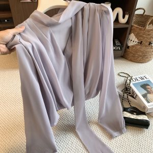 Light Luxury V-Neck Shirt with Ribbon for Women - Style 693142