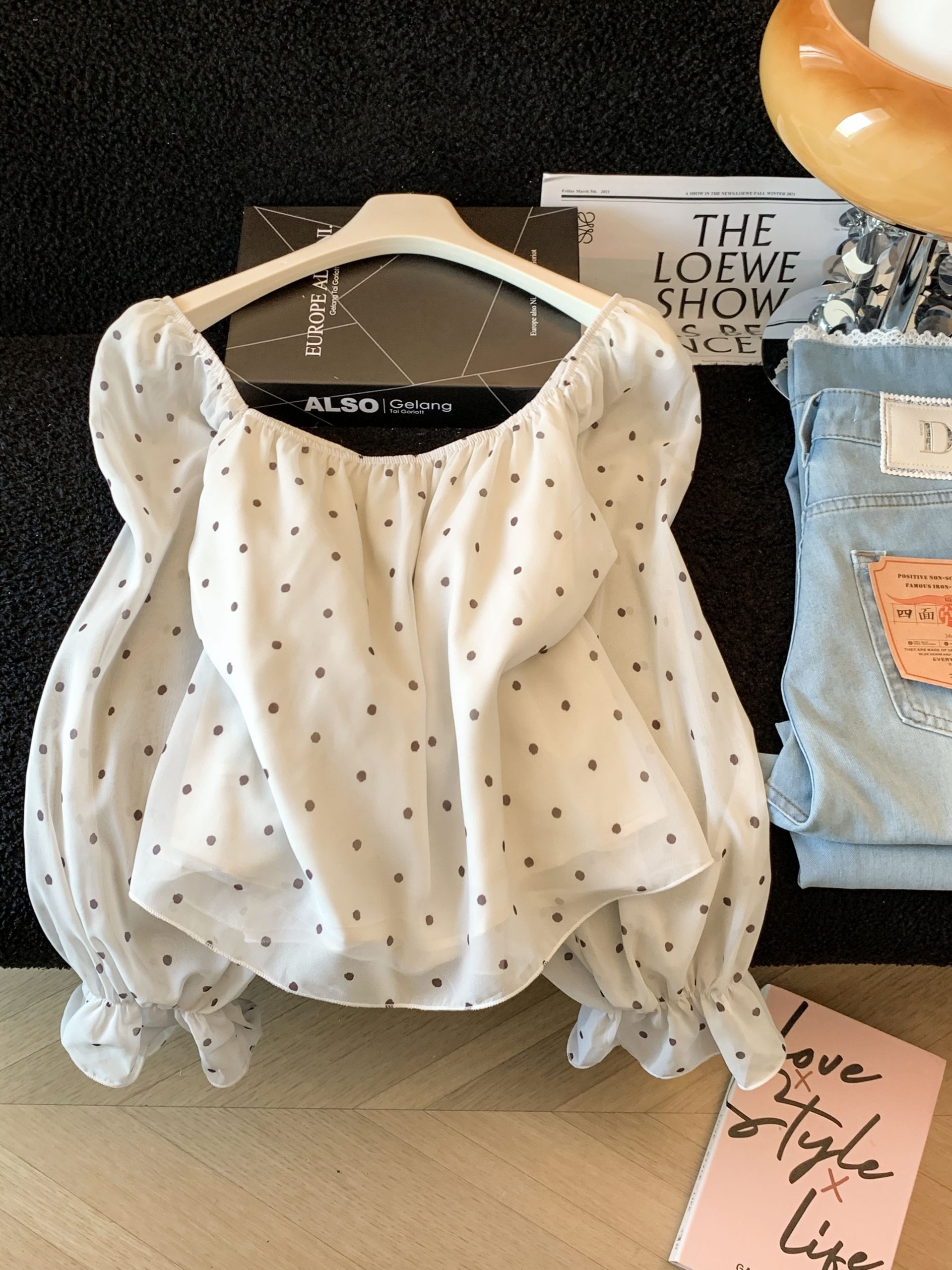 French Sweet Ruffle Polka Dot Lace-Up Long Sleeve Blouse for Women Autumn 2026 Loose Youthful Top - Image 3