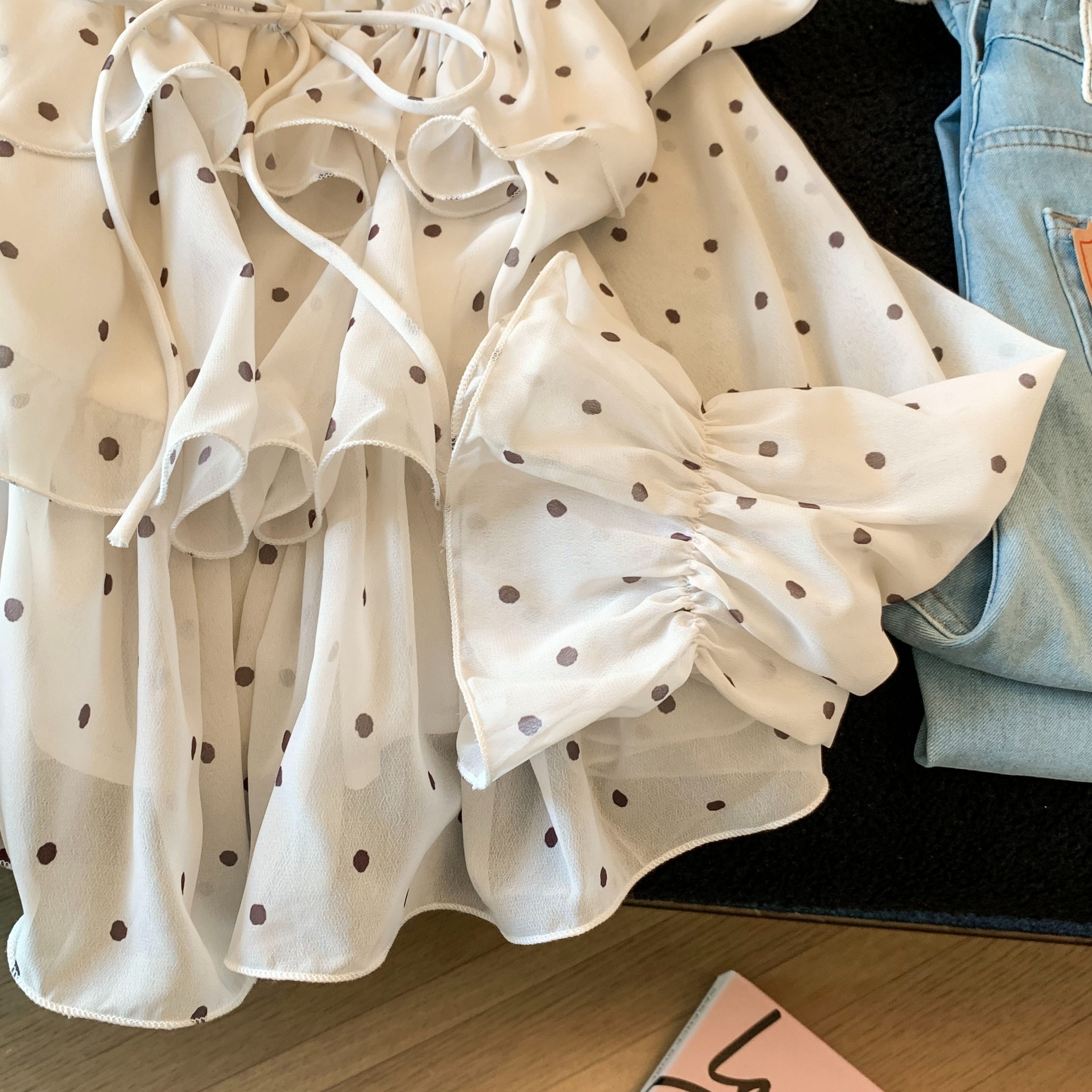 French Sweet Ruffle Polka Dot Lace-Up Long Sleeve Blouse for Women Autumn 2026 Loose Youthful Top - Image 5