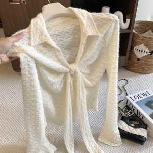 Sexy V-Neck Lace Panel Slim Fit Long Sleeve Women's Top