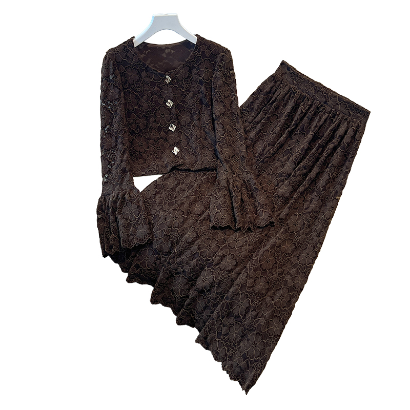 Chic Lace Two-Piece Skirt Set with Embroidered Top and Skirt - Image 5