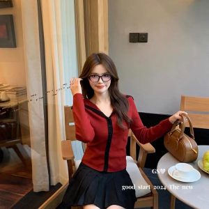 British Style Navy Collar Color Block Knit Sweater