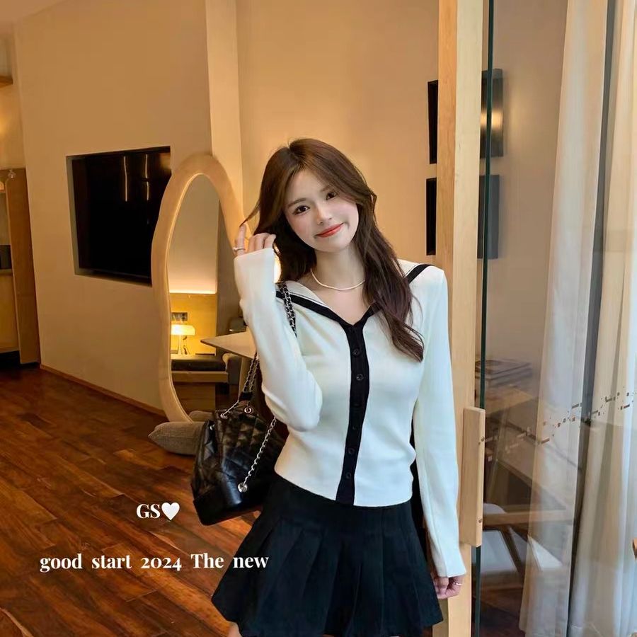 British Style Navy Collar Color Block Knit Sweater 2026 Winter New - Image 4
